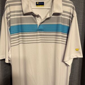 Jack Nicklaus Men's White and Blue Striped Golf Polo Shirt